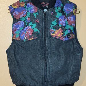 Vintage 1980s Womens Denim Vest Floral Insulated Small